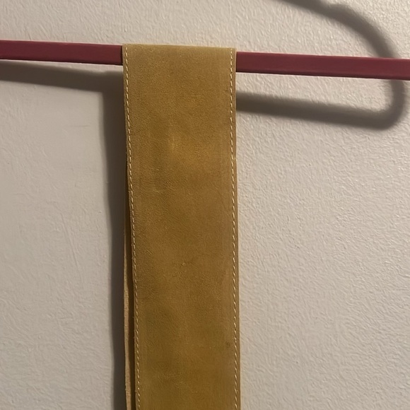 Belt 100% ring leather mustard color suede vintage Y2k chunky Boho - Picture 6 of 10